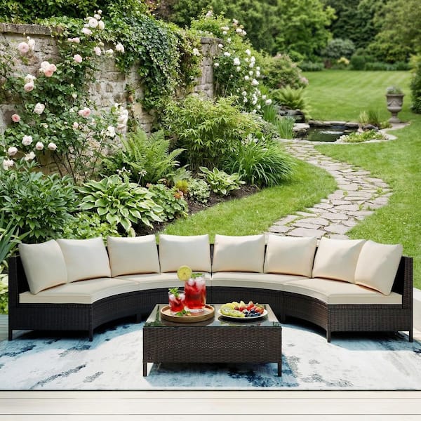 Zeus & Ruta Modern and Comfortable 7-Piece Metal Wicker Outdoor