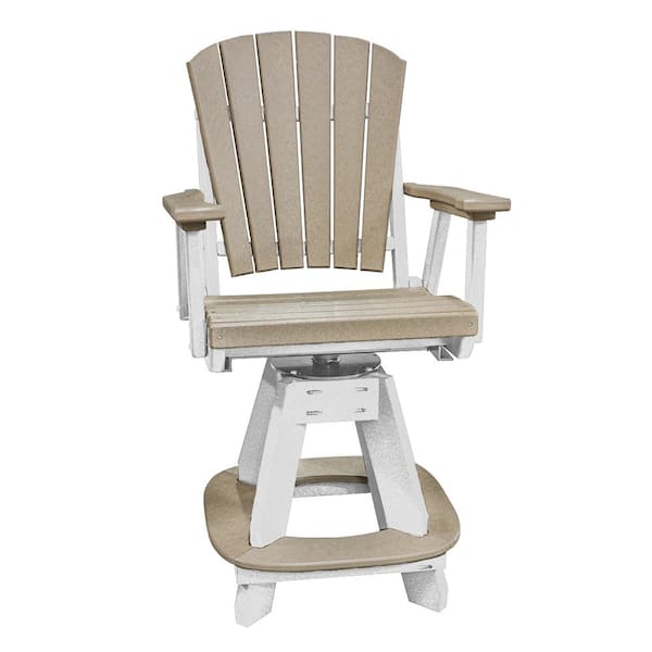 American Furniture Classics Adirondack White Swivel Plastic Swivel Outdoor Dining Chair in Weatherwood