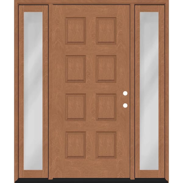 Regency 64 in. x 80 in. 8-Panel LHIS AutumnWheat Stain Mahogany Fiberglass Prehung Front Door w/Dbl 12in.Sidelites