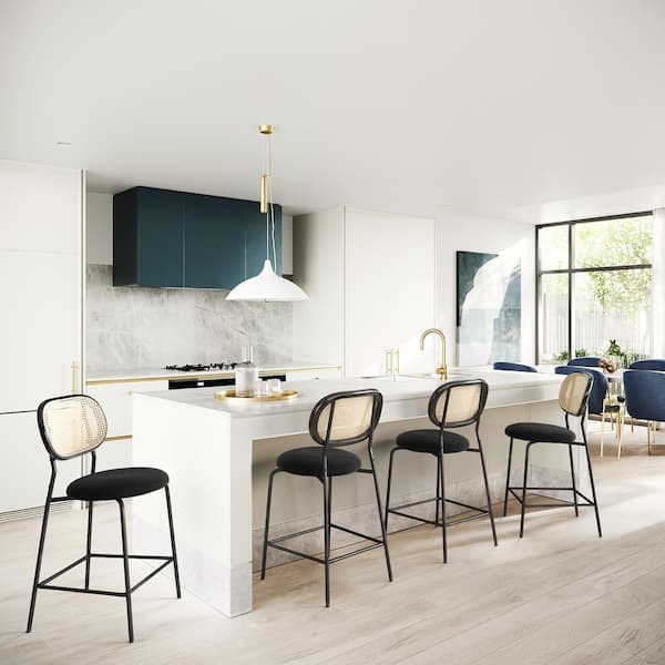 Rattan Counter Height Bar Stools With Faux Leather Seat (set of 4)