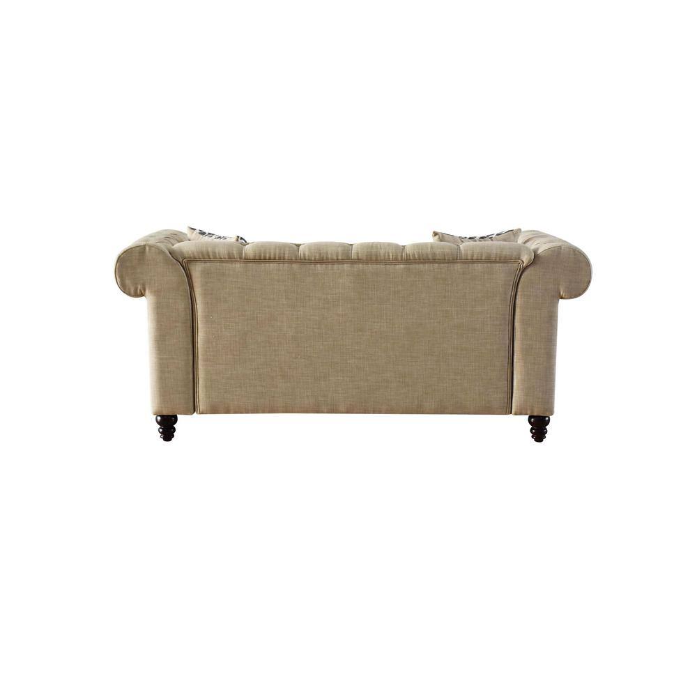Beige Linen Tufted Loveseat with Nailhead Trim