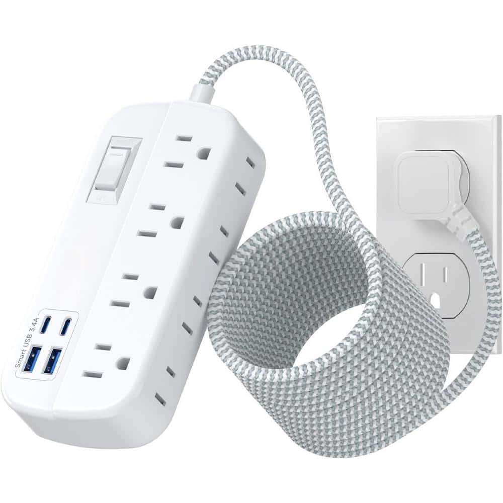 8-Outlet Power Strip Surge Protector with 15 ft. Cord Flat Length, 4 USB Po