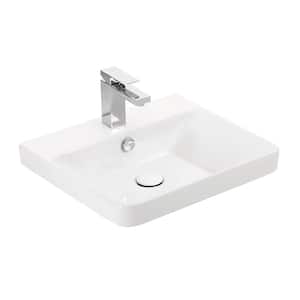 Luxury 50 WG Wall Mount or Drop-In Rectangular Bathroom Sink in Glossy White with Single Faucet Hole