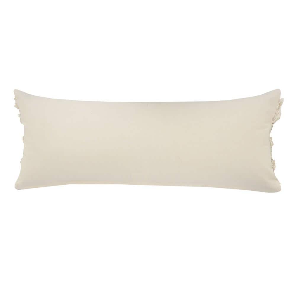 Cream and Gray Rectangular Luxury Throw Pillow with Gold Thread, 14 x 36 inches