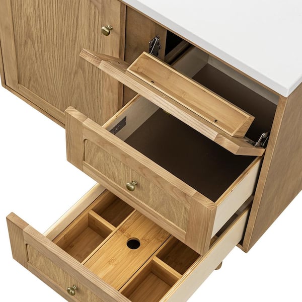 Laurent 36.0 in. W x 23.5 in. D x 34.2 in . H Bathroom Vanity in Light Oak with White Zeus Quartz Top