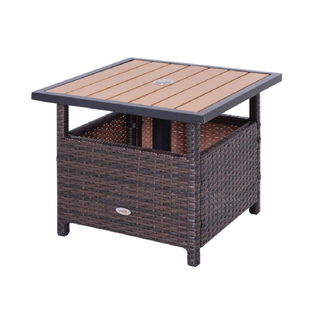 22 in. Rattan Wicker Square Side Table with Steel Frame, Umbrella Hole and Sand Bag in Brown price history on PriceWatchPro