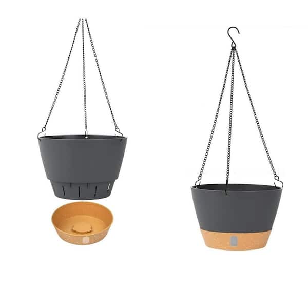 (Set of 2) Hanging Planters for Indoor or Outdoor Use, 10 in. Self-Watering Pots with Drainage Holes and Removable Tray
