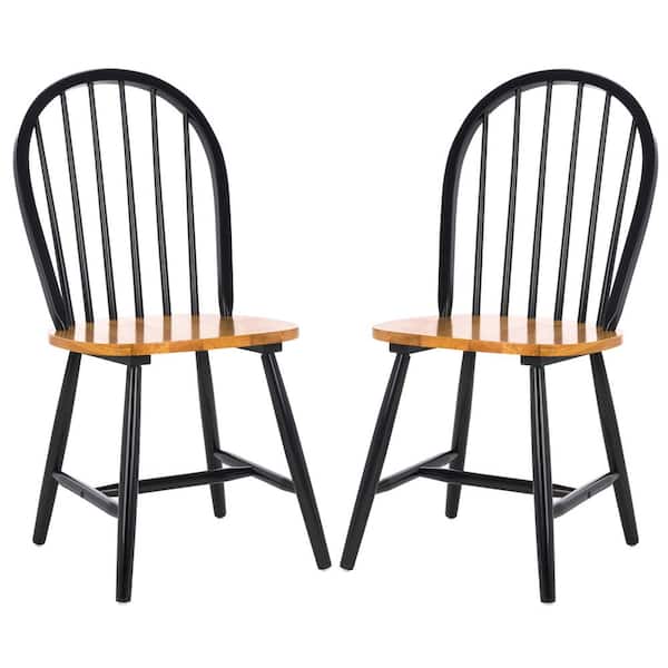 SAFAVIEH Camden Natural/Black 17.2 in. Wood Dining Chair Set of 2