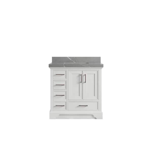 Willow Collections Charlotte 36 in. Single Sink Freestanding White Bath Vanity with Piatra Gray Qt. Top Unassembled