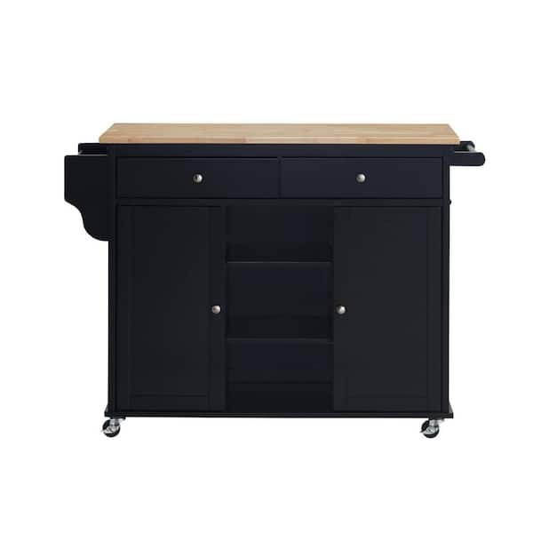 Unbranded Dechane Black Kitchen Island with Wood Top