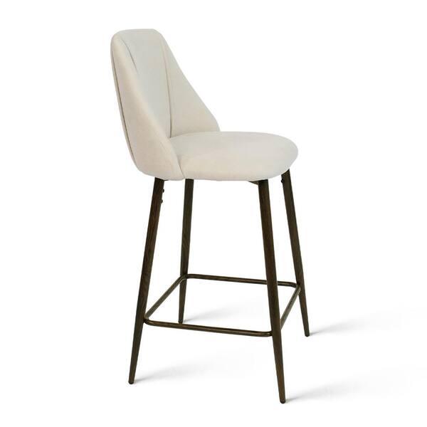 Elevens Chole Beige Fabric Upholstered, High Back Fabric Counter Stools