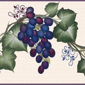 Falkirk Dandy II Blue Purple Green Grapes on Vine Floral Peel and Stick Wallpaper Border