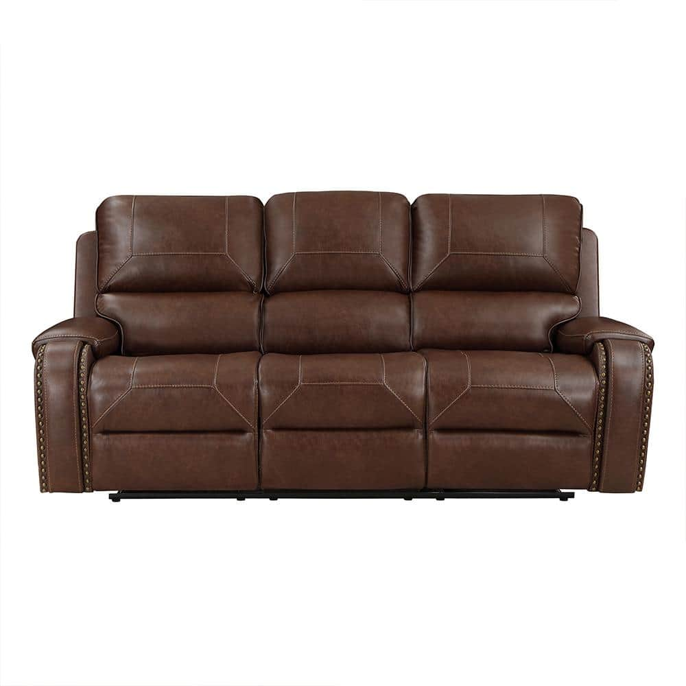 Homelegance Logansport 87 In W Straight Arm Faux Leather Rectangle Double Reclining Sofa With 5090