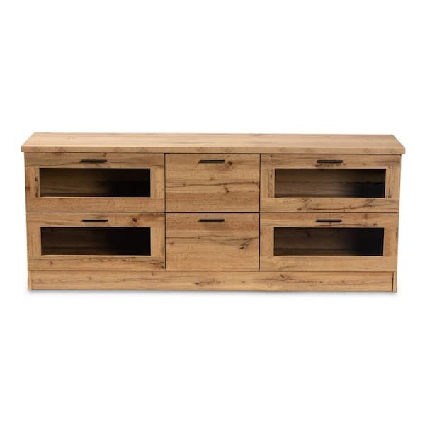 Baxton Studio Adelino 63 in. Oak Brown and Black TV Stand Fits TV's up to 70 in.