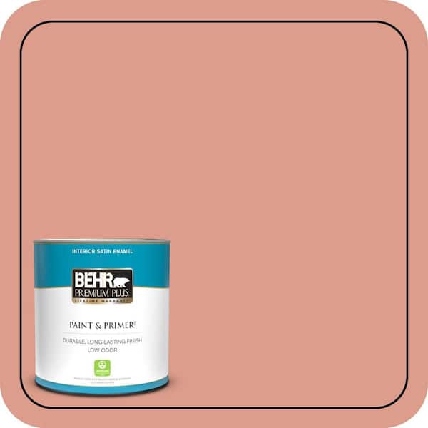 BEHR PREMIUM PLUS 1 qt. #210D-4 Medium Terracotta Satin Enamel Low Odor Interior Paint & Primer