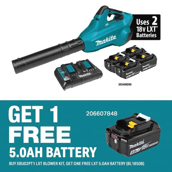 120 MPH 473 CFM 18V x2 (36V) LXT Lithium-Ion Brushless Blower Kit with 4 5.0 Ah Batteries w/ 18V LXT Battery Pack 5.0Ah