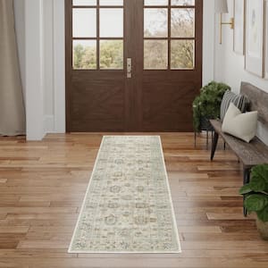 Traditional Home Ivory Beige 2 ft. x 8 ft. Distressed Traditional Runner Area Rug