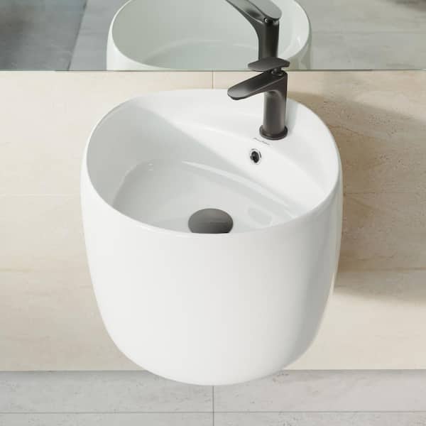 Swiss Madison Ivy Ceramic Square Wall Hung Sink in Glossy White