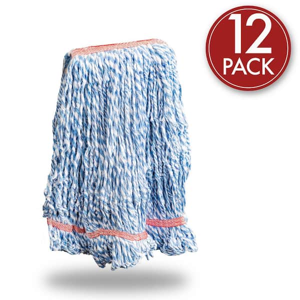 Libman Large String Mop Blended Rayon Looped-End Wet Mop Head (Blue/White) 12-Pack