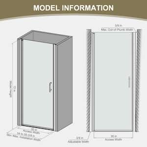 34 to 35-3/8 in. W x 72 in. H Pivot Frameless Shower Door in Bronze with 1/4 in. (6 mm) Tempered Tinted Glass