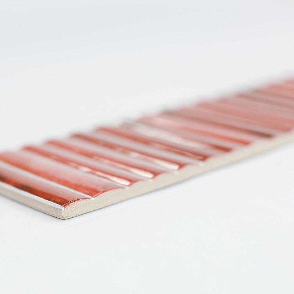 Colorido Red Fluted Glossy Ceramic Wall Tile - 4" x 12"