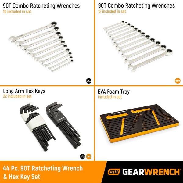 GEARWRENCH 1008245829 44pc 90T SAE/Metric Combination Ratcheting Wrench & Long Arm Hex Key Set with EVA Foam Tray - 2