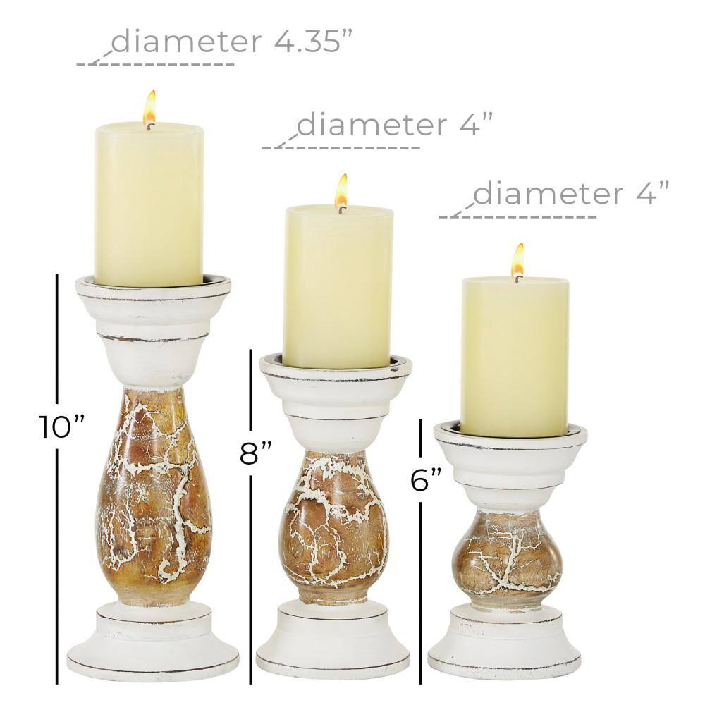 Beige Mango Wood 3-Piece Candelabra Set