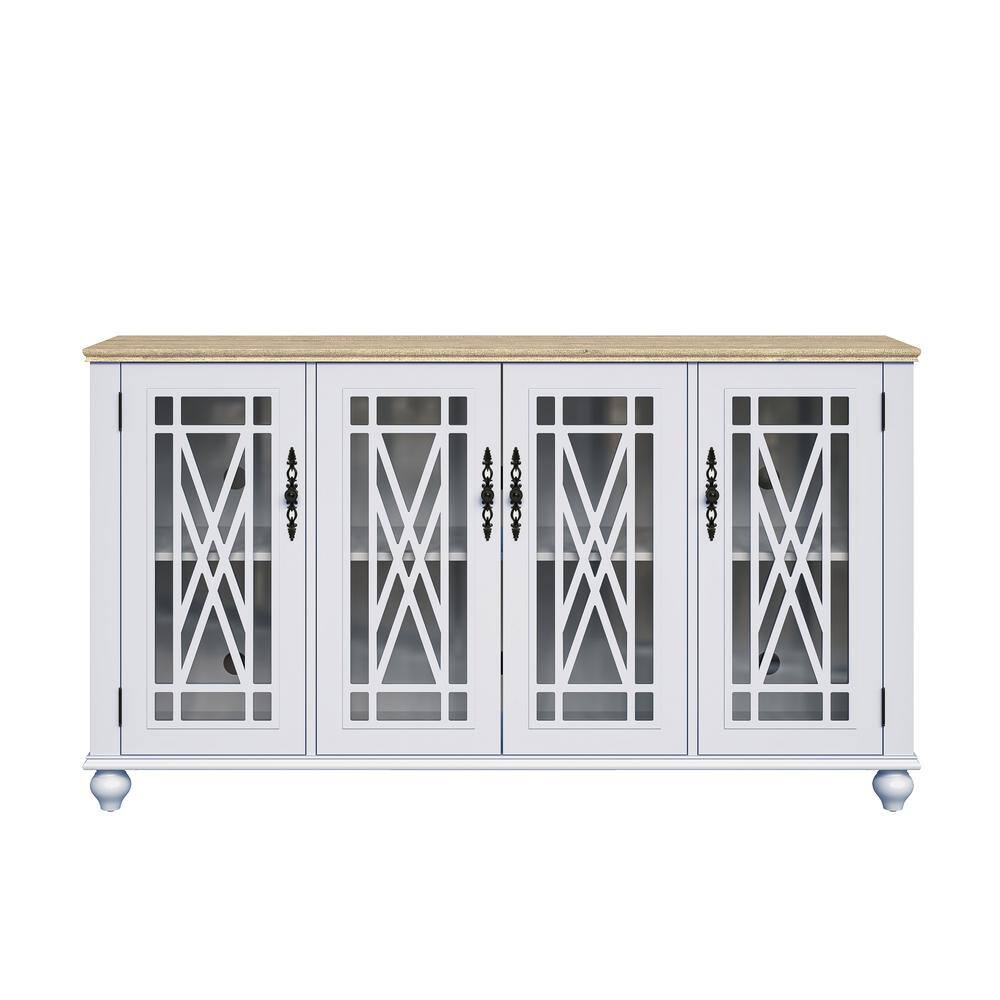 Festivo 63" Grayish-White Wood and Glass Sideboard Cabinet