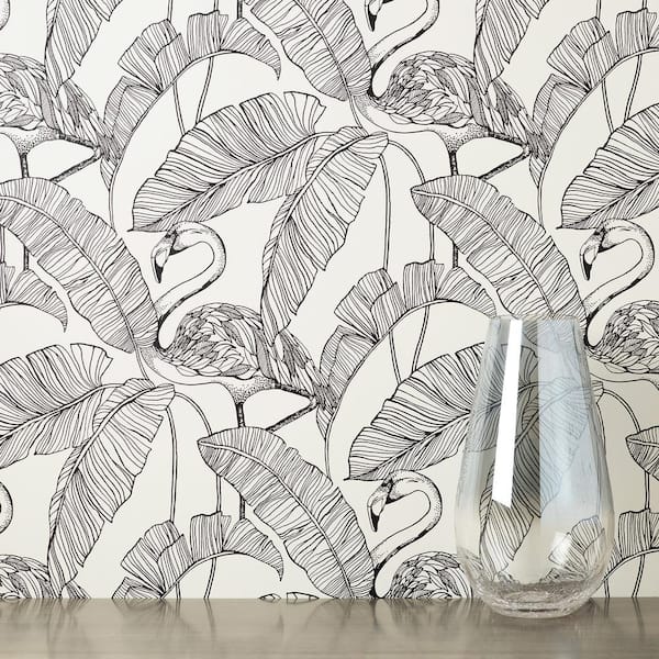 Mulholland White Flamingo Paper Wallpaper Sample