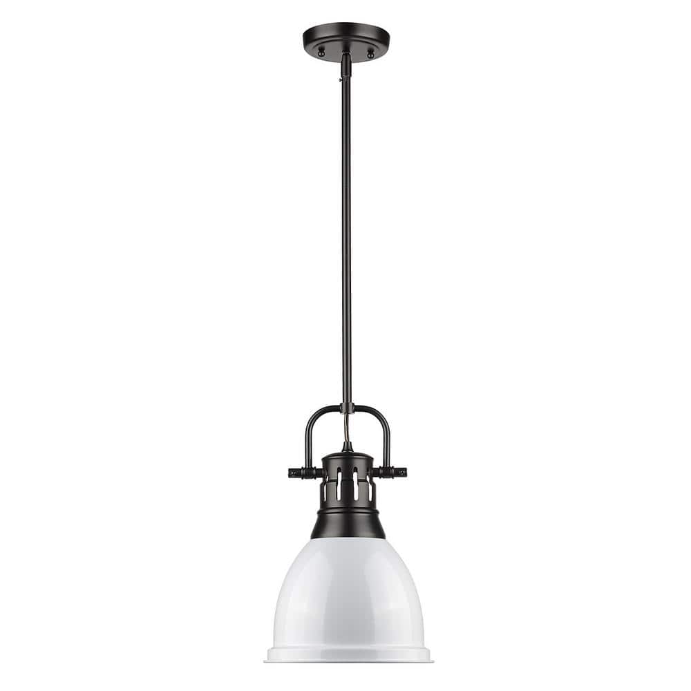 Transitional Mini Bowl Pendant Light in Black with White Shade