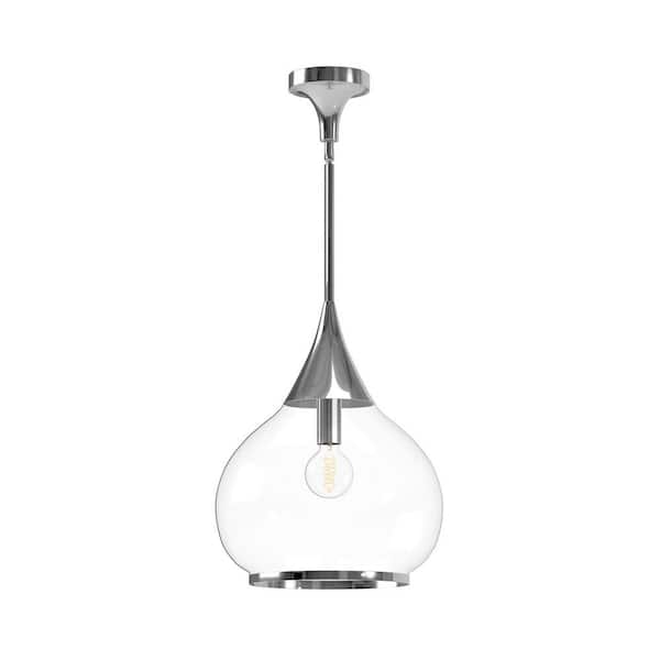 KUZCO Hazel 60-Watt 1-Light Chrome/Clear Glass Pendant Light