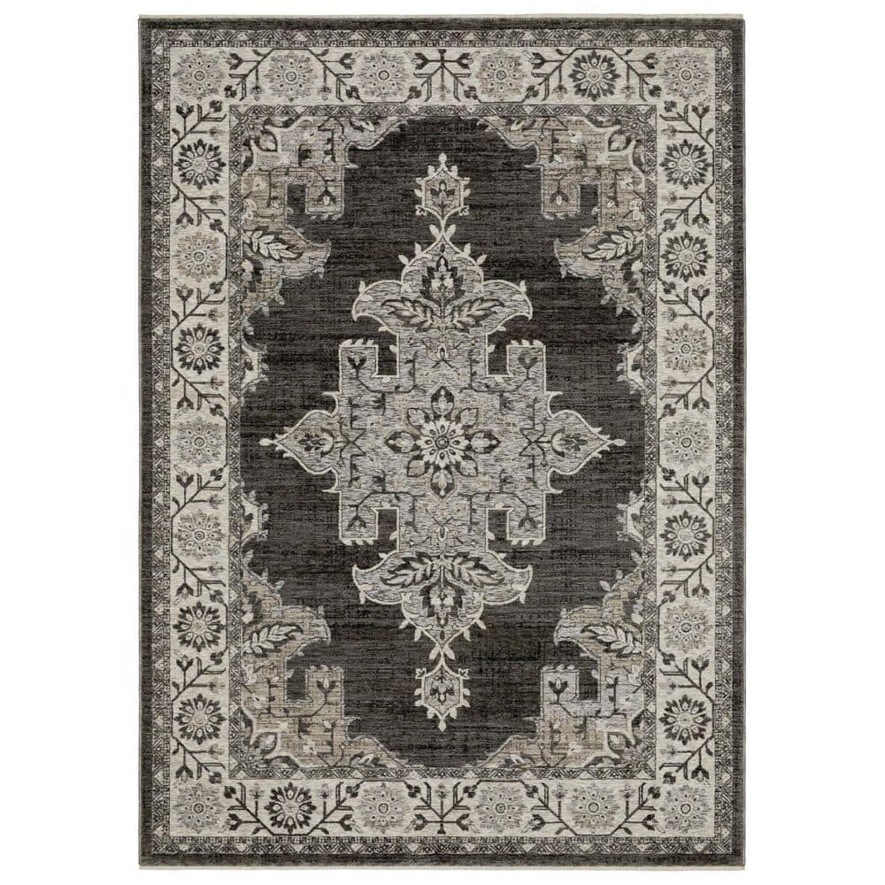 HomeRoots 5' X 8' Gray And Beige Medallion Area Rug With Fringe ...
