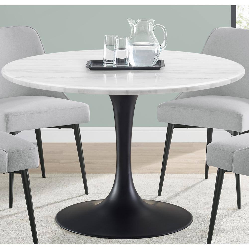 Colfax 45 in. Round White Marble Table with Black Pedestal Base Dining ...