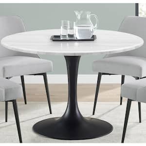 Colfax 45 in. Round White Marble Table with Black Pedestal Base Dining Table Seats 4