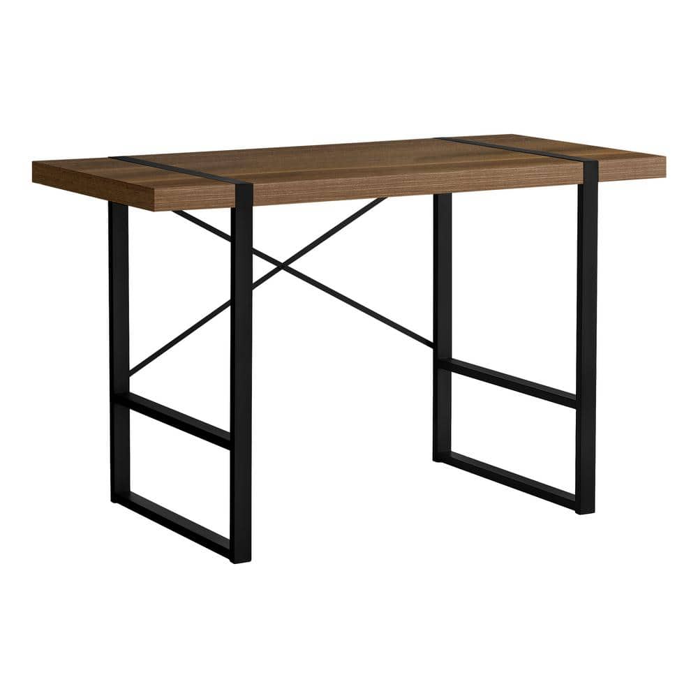 48 in. L Walnut Wood-Look / Black Computer Desk Thick-Panel Desktop / Inset