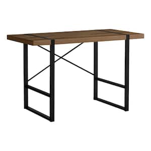 48 in. L Walnut Wood-Look / Black Computer Desk Thick-Panel Desktop / Inset Metal Legs
