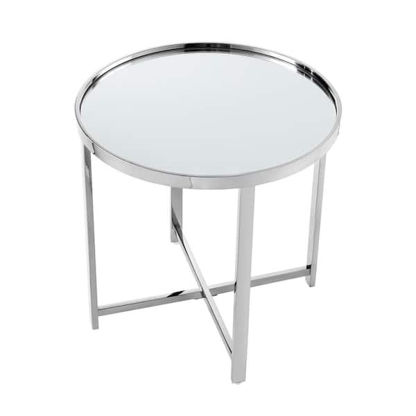 HomeRoots 21.6 in. Silver Glass End Table