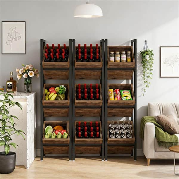 Three layer independent wine rack, wooden wine rack, storage basket, modern wine rack design
