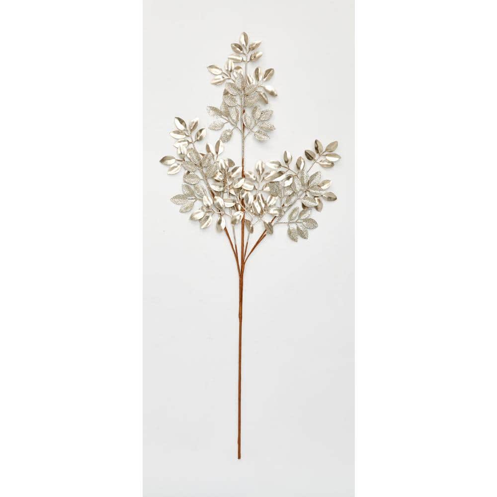 30 in. Glittered Leaves Spray, Champagne (Set of 3)