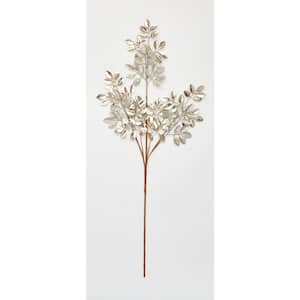 30 in. Glittered Leaves Spray, Champagne (Set of 3)