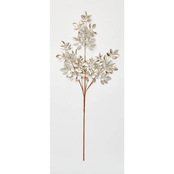 Unbranded 30 in. Glittered Leaves Spray, Champagne (Set of 3)