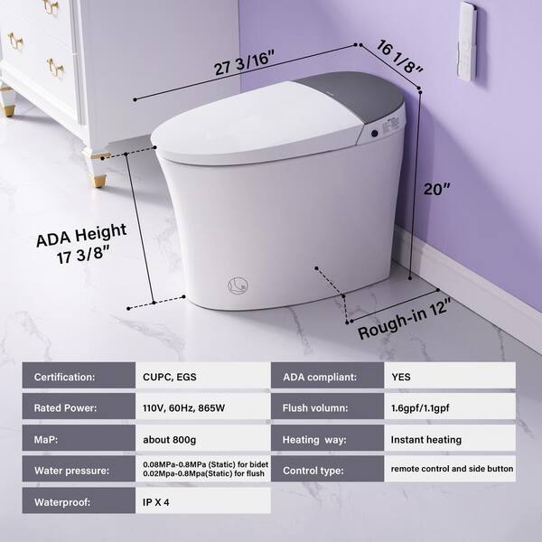 Unbranded 1.6/1.1 GPF Smart Toilet Bidet with ADA and LED Features