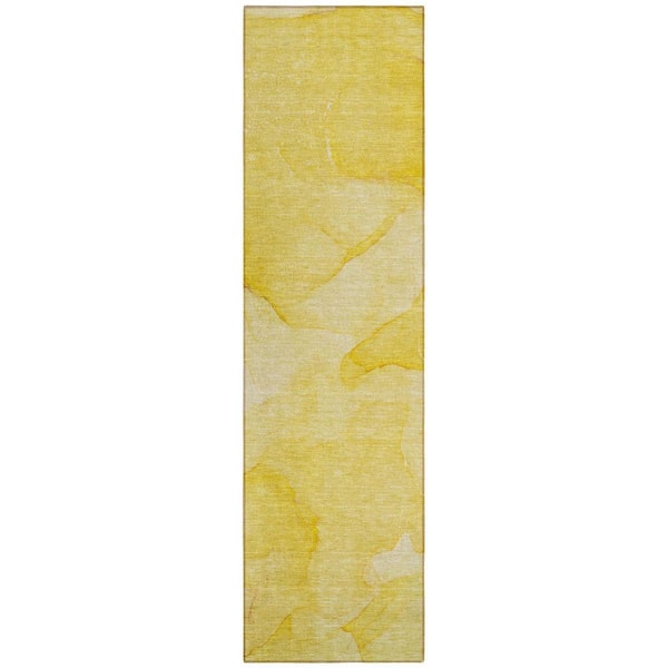 Gold 2 ft. x 8 ft. Woven Abstract Polyester Runner Indoor/Outdoor Area Rug