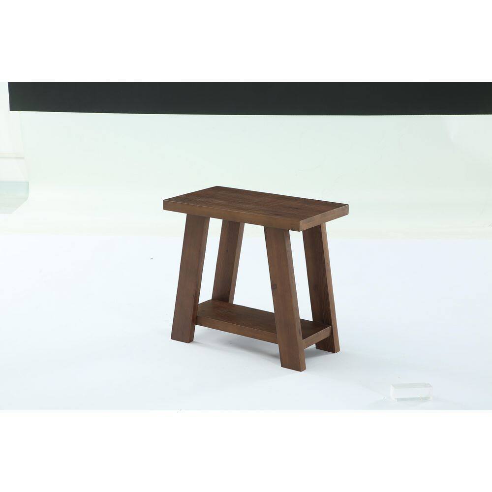 Farmhouse 15.74 in. Brown Solid Wood Rectangular End Table with Sturdy Base and Rustic Design for Living Room or Bedroom