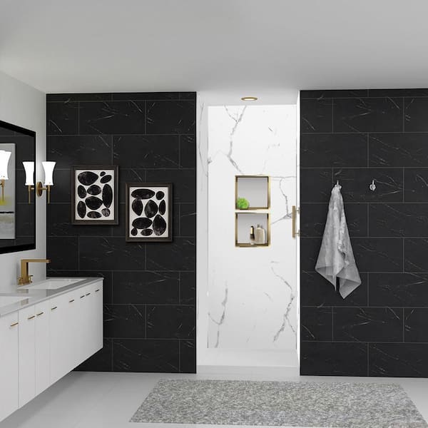 Titan 36 in. W x 96 in. H x 36 in. D 3-Piece Glue-Up Alcove Shower Wall Surround in White Caruso (Glossy)