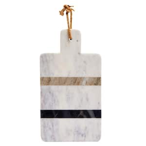 Marble Collection 14 in. Rectangle White Marble Charcuterie Board with Stripes