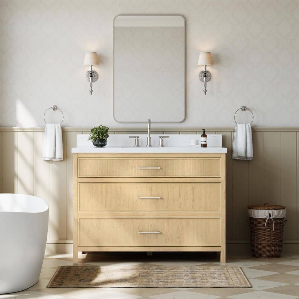 Isola 48 in. Single Freestanding Scandinavian Oak with Brushed Nickel Trim Bath Vanity with Giotto Quartz Top price history on PriceWatchPro