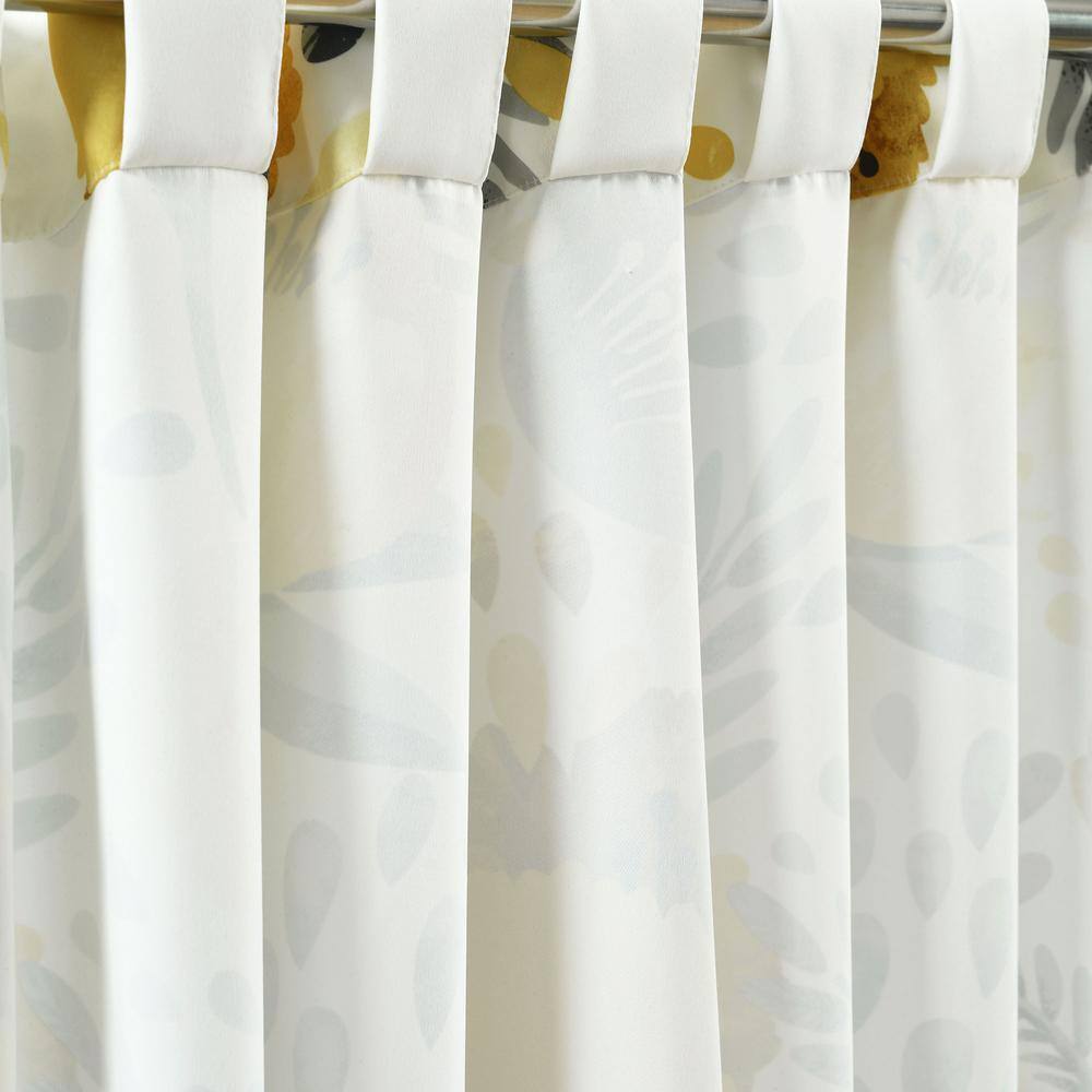 Yellow and White Floral Polyester Room Darkening Curtain Panels