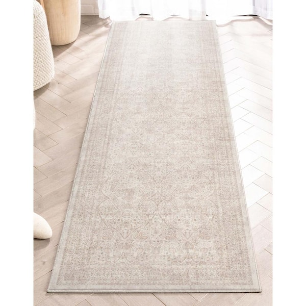 Ivory and Cream 2 ft. 3 in. x 7 ft. 3 in. Runner Flat-Weave Asha Isolde Vintage Oriental Botanical Area Rug