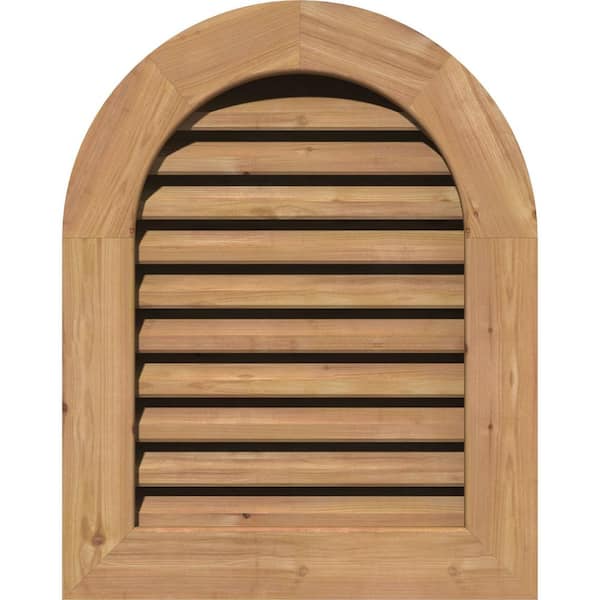 Ekena Millwork 19 in. x 27 in. Round Top Unfinished Smooth Western Red Cedar Wood Built-in Screen Gable Louver Vent